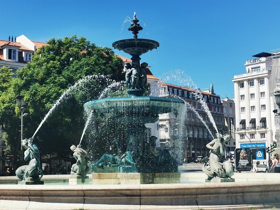 Fountains at the Praca Dom Pedro IV in Lisbon
