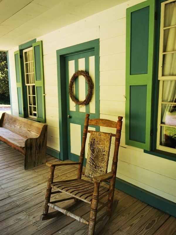 The porch of an old house at French Camp Historic Village along the Natchez Trace Parkway.